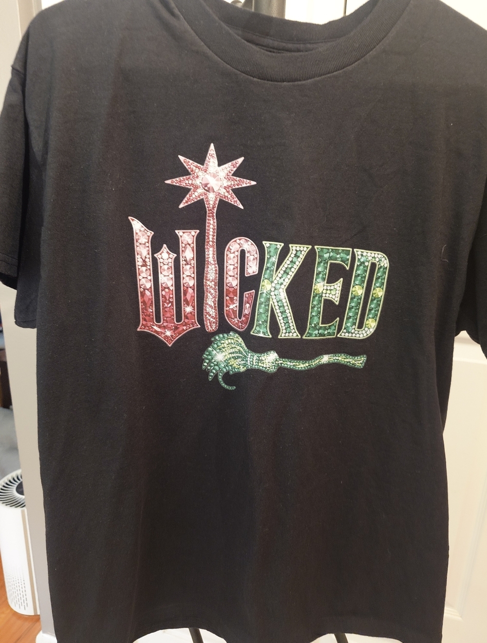Wicked Graphic Tee with Pink and Green Rhinestone Design LG